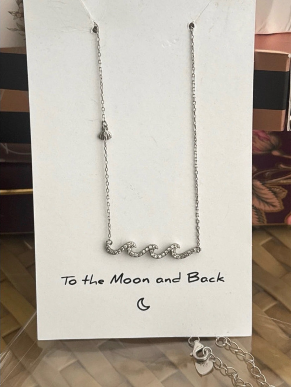 Silver Wave Pendant Necklace - To the Moon and Back
